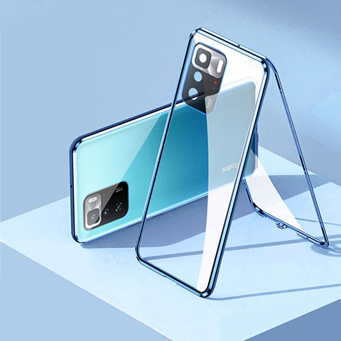 Funda Bumper Lujo Marco de Aluminio Espejo 360 Grados Carcasa P01 para Xiaomi Redmi Note 10 Pro 5G Azul