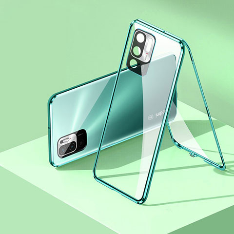 Funda Bumper Lujo Marco de Aluminio Espejo 360 Grados Carcasa P01 para Xiaomi Redmi Note 10T 5G Verde