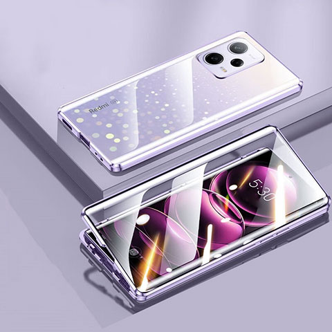Funda Bumper Lujo Marco de Aluminio Espejo 360 Grados Carcasa P01 para Xiaomi Redmi Note 12 5G Morado
