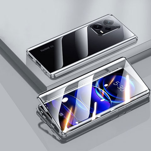 Funda Bumper Lujo Marco de Aluminio Espejo 360 Grados Carcasa P01 para Xiaomi Redmi Note 12 5G Negro