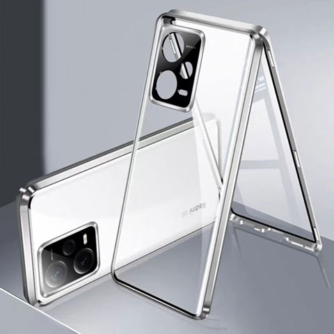 Funda Bumper Lujo Marco de Aluminio Espejo 360 Grados Carcasa P01 para Xiaomi Redmi Note 12 Explorer Plata