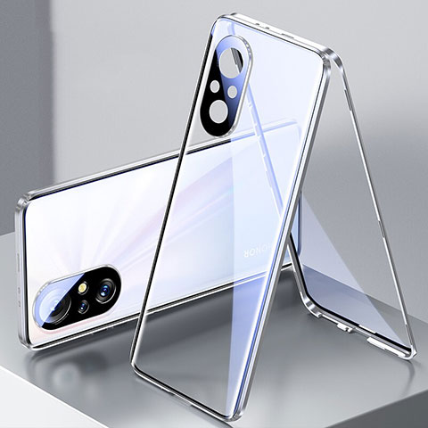 Funda Bumper Lujo Marco de Aluminio Espejo 360 Grados Carcasa P02 para Huawei Honor 50 SE 5G Plata