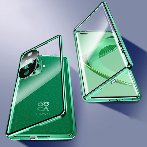 Funda Bumper Lujo Marco de Aluminio Espejo 360 Grados Carcasa P02 para Huawei Nova 11 Pro Verde