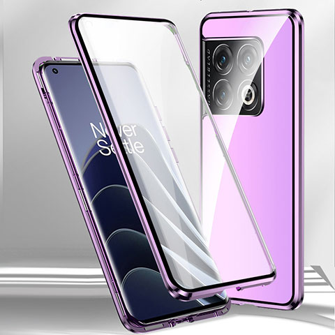 Funda Bumper Lujo Marco de Aluminio Espejo 360 Grados Carcasa P02 para OnePlus 11 5G Morado