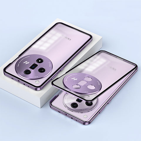 Funda Bumper Lujo Marco de Aluminio Espejo 360 Grados Carcasa P02 para Oppo Find X7 5G Morado