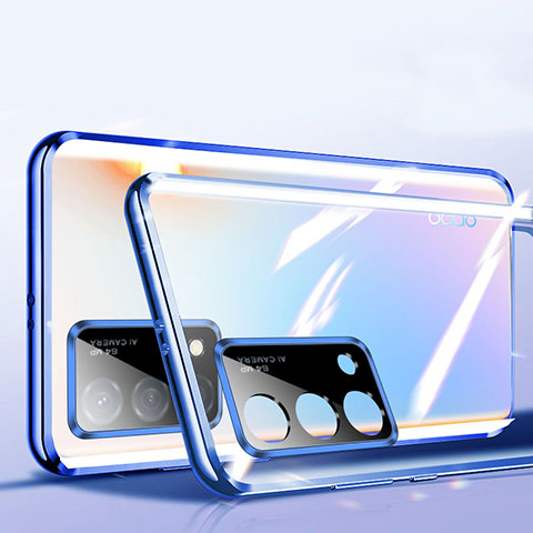 Funda Bumper Lujo Marco de Aluminio Espejo 360 Grados Carcasa P02 para Oppo K9 5G Azul