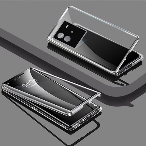 Funda Bumper Lujo Marco de Aluminio Espejo 360 Grados Carcasa P02 para Vivo iQOO Neo6 SE 5G Plata