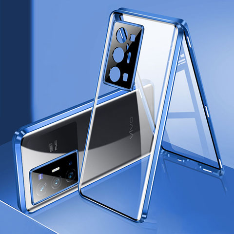 Funda Bumper Lujo Marco de Aluminio Espejo 360 Grados Carcasa P02 para Vivo X70 Pro+ Plus 5G Azul