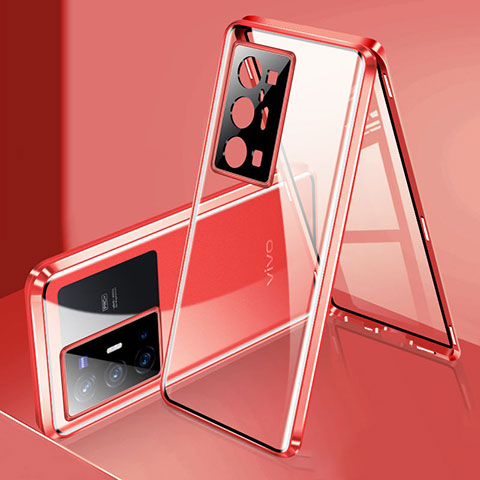 Funda Bumper Lujo Marco de Aluminio Espejo 360 Grados Carcasa P02 para Vivo X70 Pro+ Plus 5G Rojo