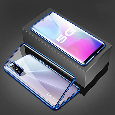 Funda Bumper Lujo Marco de Aluminio Espejo 360 Grados Carcasa P02 para Vivo Y73s 5G Azul