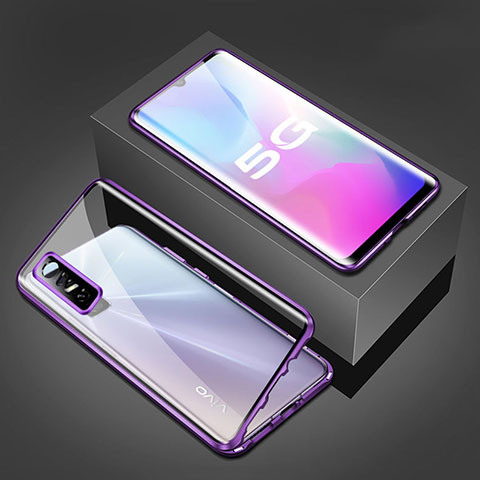 Funda Bumper Lujo Marco de Aluminio Espejo 360 Grados Carcasa P02 para Vivo Y73s 5G Morado