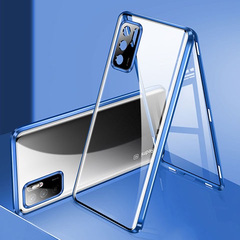 Funda Bumper Lujo Marco de Aluminio Espejo 360 Grados Carcasa P02 para Xiaomi Redmi Note 10 5G Azul