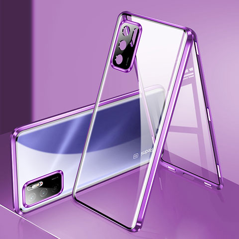 Funda Bumper Lujo Marco de Aluminio Espejo 360 Grados Carcasa P02 para Xiaomi Redmi Note 10 5G Morado