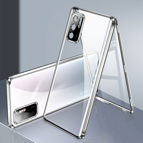 Funda Bumper Lujo Marco de Aluminio Espejo 360 Grados Carcasa P02 para Xiaomi Redmi Note 10T 5G Plata