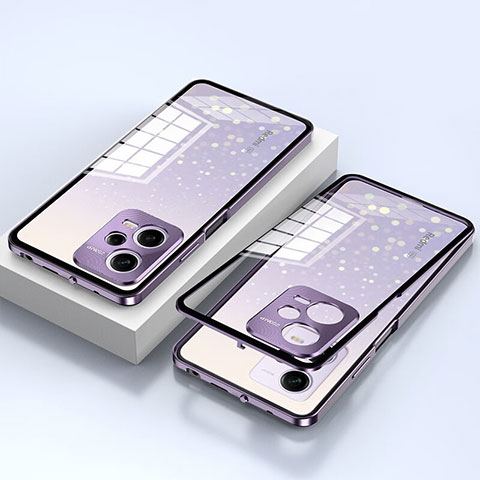 Funda Bumper Lujo Marco de Aluminio Espejo 360 Grados Carcasa P02 para Xiaomi Redmi Note 12 5G Morado