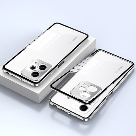 Funda Bumper Lujo Marco de Aluminio Espejo 360 Grados Carcasa P02 para Xiaomi Redmi Note 12 5G Plata