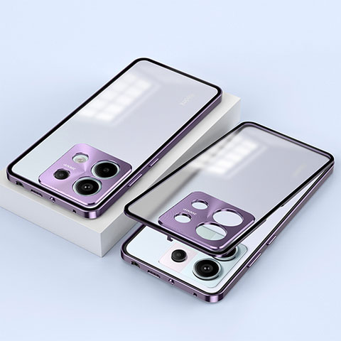 Funda Bumper Lujo Marco de Aluminio Espejo 360 Grados Carcasa P02 para Xiaomi Redmi Note 13 Pro 5G Morado