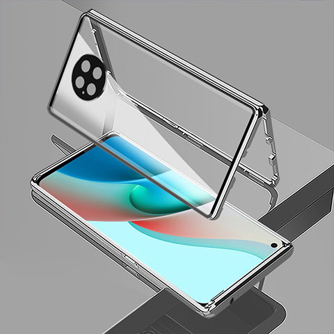 Funda Bumper Lujo Marco de Aluminio Espejo 360 Grados Carcasa P02 para Xiaomi Redmi Note 9 5G Plata