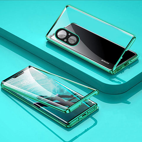 Funda Bumper Lujo Marco de Aluminio Espejo 360 Grados Carcasa P03 para Huawei Honor 50 SE 5G Verde