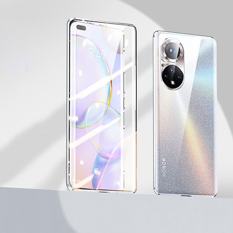 Funda Bumper Lujo Marco de Aluminio Espejo 360 Grados Carcasa P03 para Huawei Nova 9 Pro Plata