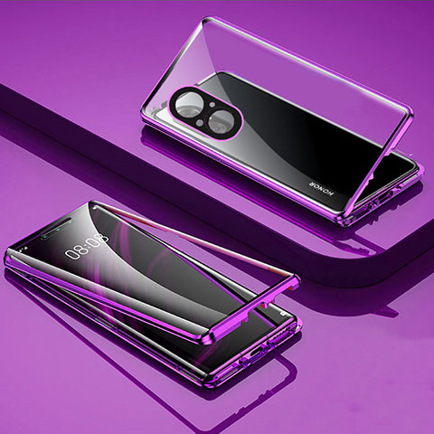 Funda Bumper Lujo Marco de Aluminio Espejo 360 Grados Carcasa P03 para Huawei Nova 9 SE Morado