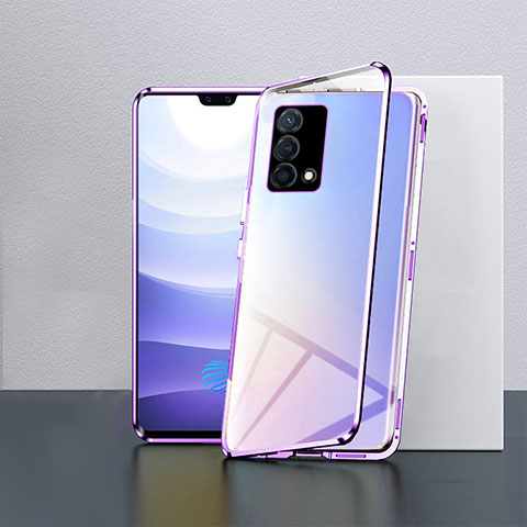 Funda Bumper Lujo Marco de Aluminio Espejo 360 Grados Carcasa P03 para Oppo K9 5G Morado