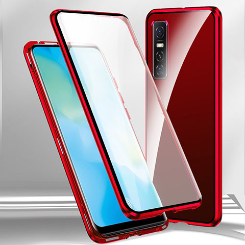 Funda Bumper Lujo Marco de Aluminio Espejo 360 Grados Carcasa P03 para Vivo Y73s 5G Rojo