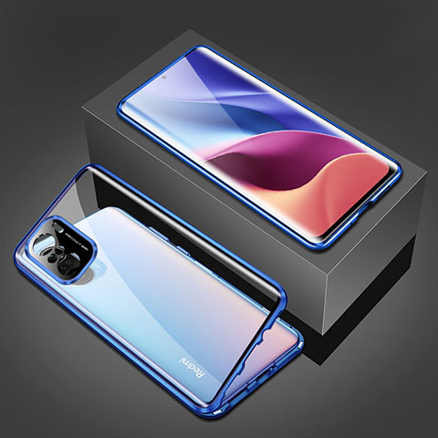 Funda Bumper Lujo Marco de Aluminio Espejo 360 Grados Carcasa P03 para Xiaomi Mi 11X Pro 5G Azul