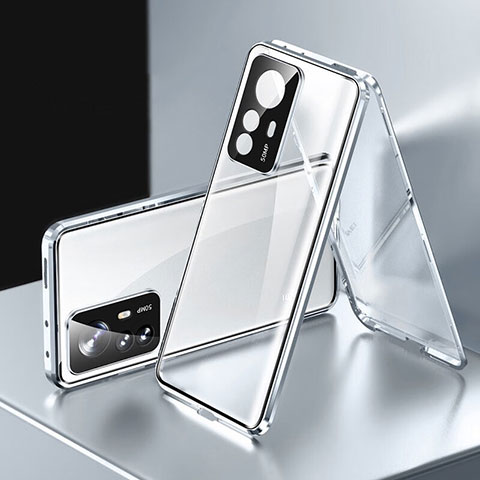 Funda Bumper Lujo Marco de Aluminio Espejo 360 Grados Carcasa P03 para Xiaomi Mi 12T Pro 5G Plata