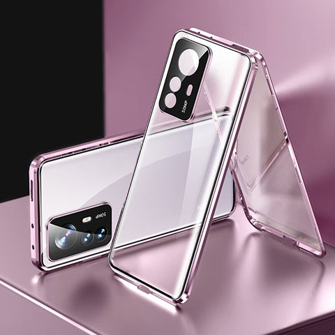 Funda Bumper Lujo Marco de Aluminio Espejo 360 Grados Carcasa P03 para Xiaomi Redmi K50 Ultra 5G Morado