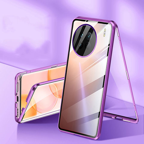 Funda Bumper Lujo Marco de Aluminio Espejo 360 Grados Carcasa P04 para OnePlus 11 5G Morado