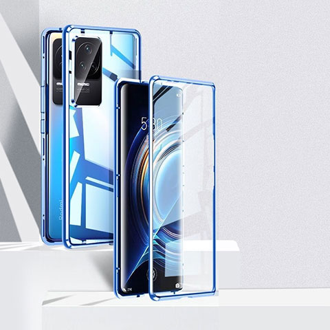 Funda Bumper Lujo Marco de Aluminio Espejo 360 Grados Carcasa P04 para Xiaomi Redmi K50 5G Azul