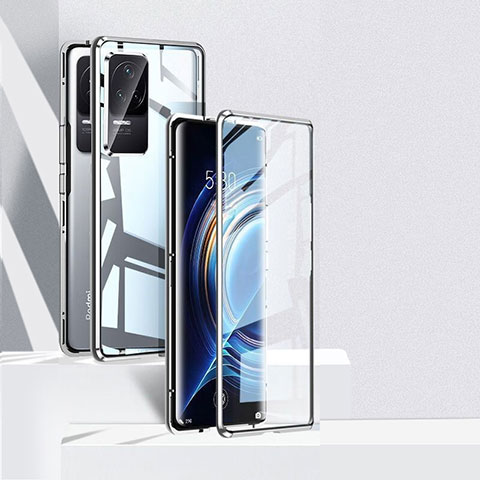 Funda Bumper Lujo Marco de Aluminio Espejo 360 Grados Carcasa P04 para Xiaomi Redmi K50 Pro 5G Plata