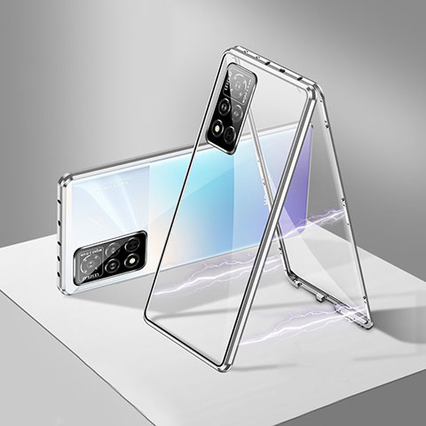 Funda Bumper Lujo Marco de Aluminio Espejo 360 Grados Carcasa P05 para Huawei Honor V40 5G Plata