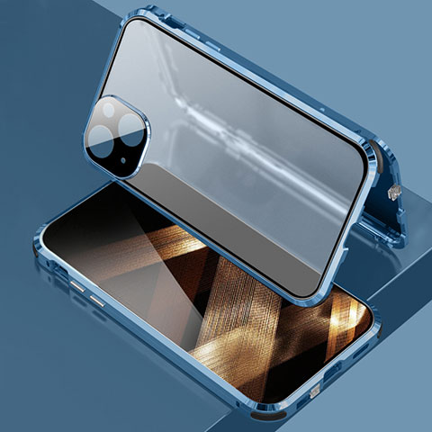 Funda Bumper Lujo Marco de Aluminio Espejo 360 Grados Carcasa para Apple iPhone 15 Azul