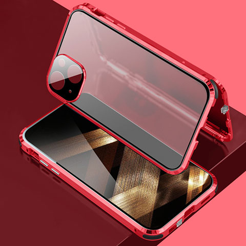 Funda Bumper Lujo Marco de Aluminio Espejo 360 Grados Carcasa para Apple iPhone 15 Plus Rojo