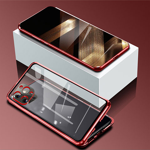 Funda Bumper Lujo Marco de Aluminio Espejo 360 Grados Carcasa para Apple iPhone 16 Pro Rojo