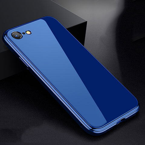 Funda Bumper Lujo Marco de Aluminio Espejo 360 Grados Carcasa para Apple iPhone 8 Azul