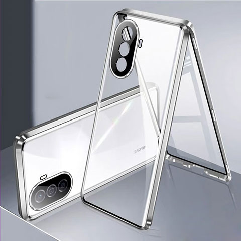 Funda Bumper Lujo Marco de Aluminio Espejo 360 Grados Carcasa para Huawei Enjoy 50 Plata