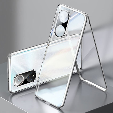 Funda Bumper Lujo Marco de Aluminio Espejo 360 Grados Carcasa para Huawei Honor 50 5G Plata