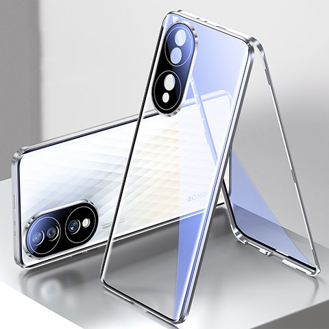 Funda Bumper Lujo Marco de Aluminio Espejo 360 Grados Carcasa para Huawei Honor 70 5G Plata