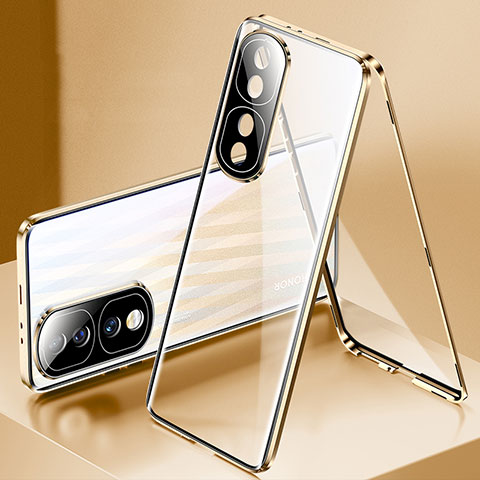 Funda Bumper Lujo Marco de Aluminio Espejo 360 Grados Carcasa para Huawei Honor 70 Pro+ Plus 5G Oro