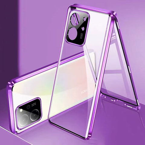 Funda Bumper Lujo Marco de Aluminio Espejo 360 Grados Carcasa para Huawei Honor 80 SE 5G Morado