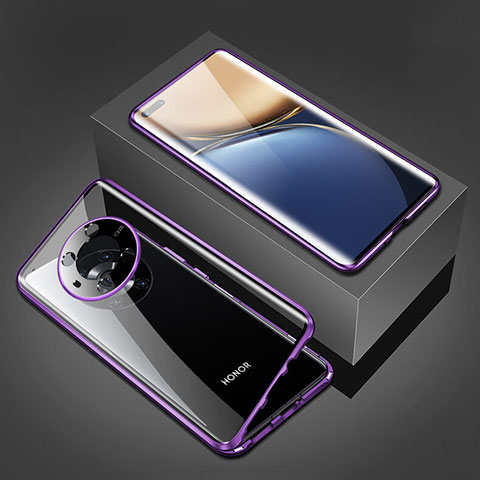 Funda Bumper Lujo Marco de Aluminio Espejo 360 Grados Carcasa para Huawei Honor Magic3 5G Morado