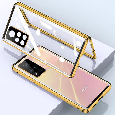 Funda Bumper Lujo Marco de Aluminio Espejo 360 Grados Carcasa para Huawei Honor V40 5G Oro