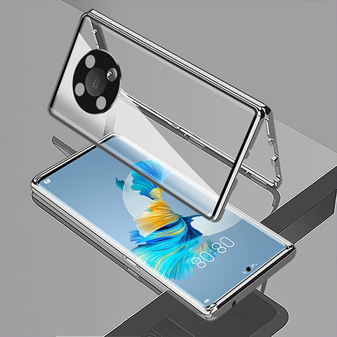 Funda Bumper Lujo Marco de Aluminio Espejo 360 Grados Carcasa para Huawei Honor X9 5G Plata