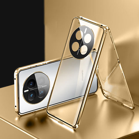 Funda Bumper Lujo Marco de Aluminio Espejo 360 Grados Carcasa para Huawei Mate 50 Oro