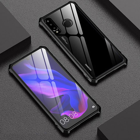 Funda Bumper Lujo Marco de Aluminio Espejo 360 Grados Carcasa para Huawei Nova 4e Negro