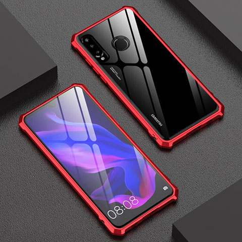 Funda Bumper Lujo Marco de Aluminio Espejo 360 Grados Carcasa para Huawei Nova 4e Rojo