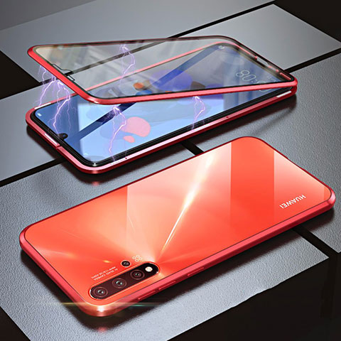 Funda Bumper Lujo Marco de Aluminio Espejo 360 Grados Carcasa para Huawei Nova 5 Rojo